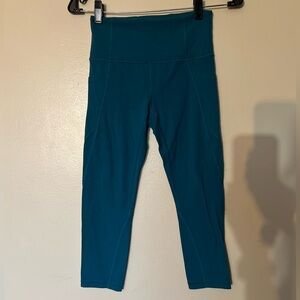 Athleta Teal Activewear Capri Leggings with Subtle Logo